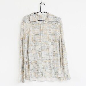 Zara Man Tank Print Relax Fit Button Down Long Sleeve Shirt XL